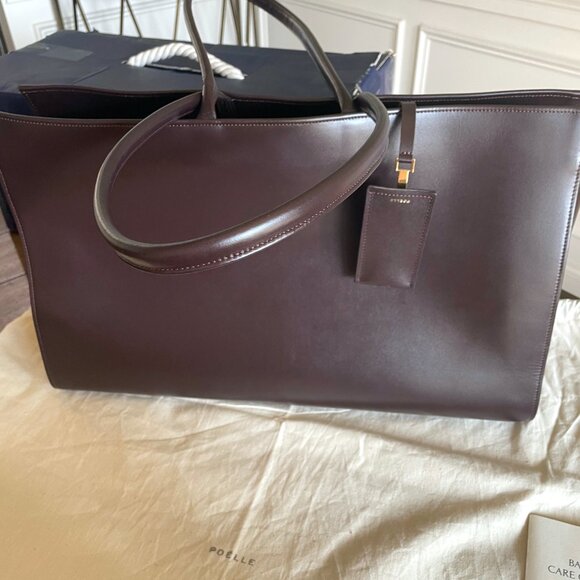 NEW POELLE Carolyn Large Leather Shoulder Tote Bag BROWN - Picture 9 of 10